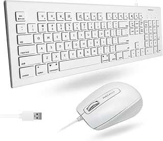 Macally 104 Key USB Wired Keyboard and Mouse Combo with Apple Shortcut Keys for Mac, iMac, Macbook, and Windows PC (MKEYECOMBO), White