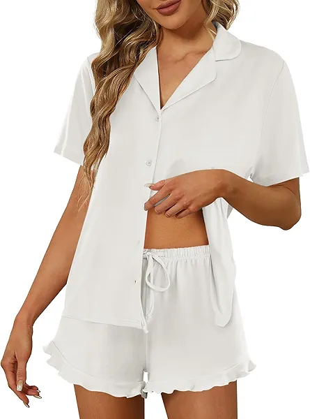 Ekouaer Pajamas Set for Women Short Sleeve Sleepwear Button Down Pjs Lounge Sets Soft Nightwear
