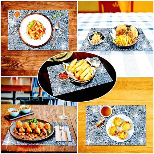 Mxcver Silver Placemats Silver Heat Resistant Mat Square Placemats Silver Trivets Rhinestone Decor Place Mat Crushed Diamond Decor Bling Sparkly Mat Set Of 2 thumb #8