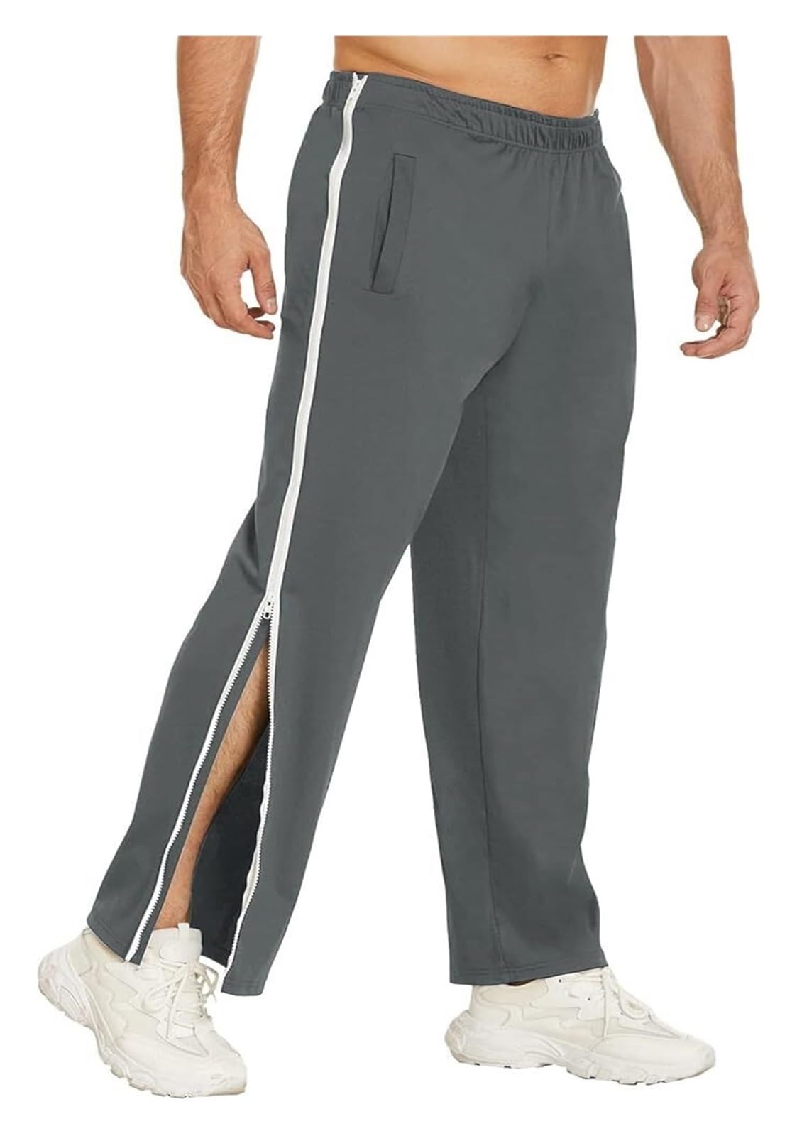 Męskie spodnie Tear Away M-3XL, męskie spodnie do koszykówki Tear Away 2 boczne zamki błyskawiczne, w pełni otwarte spodnie dresowe (ciemnoszare, L)