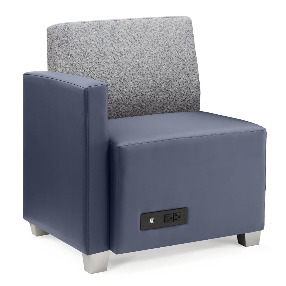 NBF Compass Office Lounge Chair with Right Armrest- Ergonomic Office Guest Chairs with Williamsburg Polyurethane - Reception Chairs with Silver Legs -