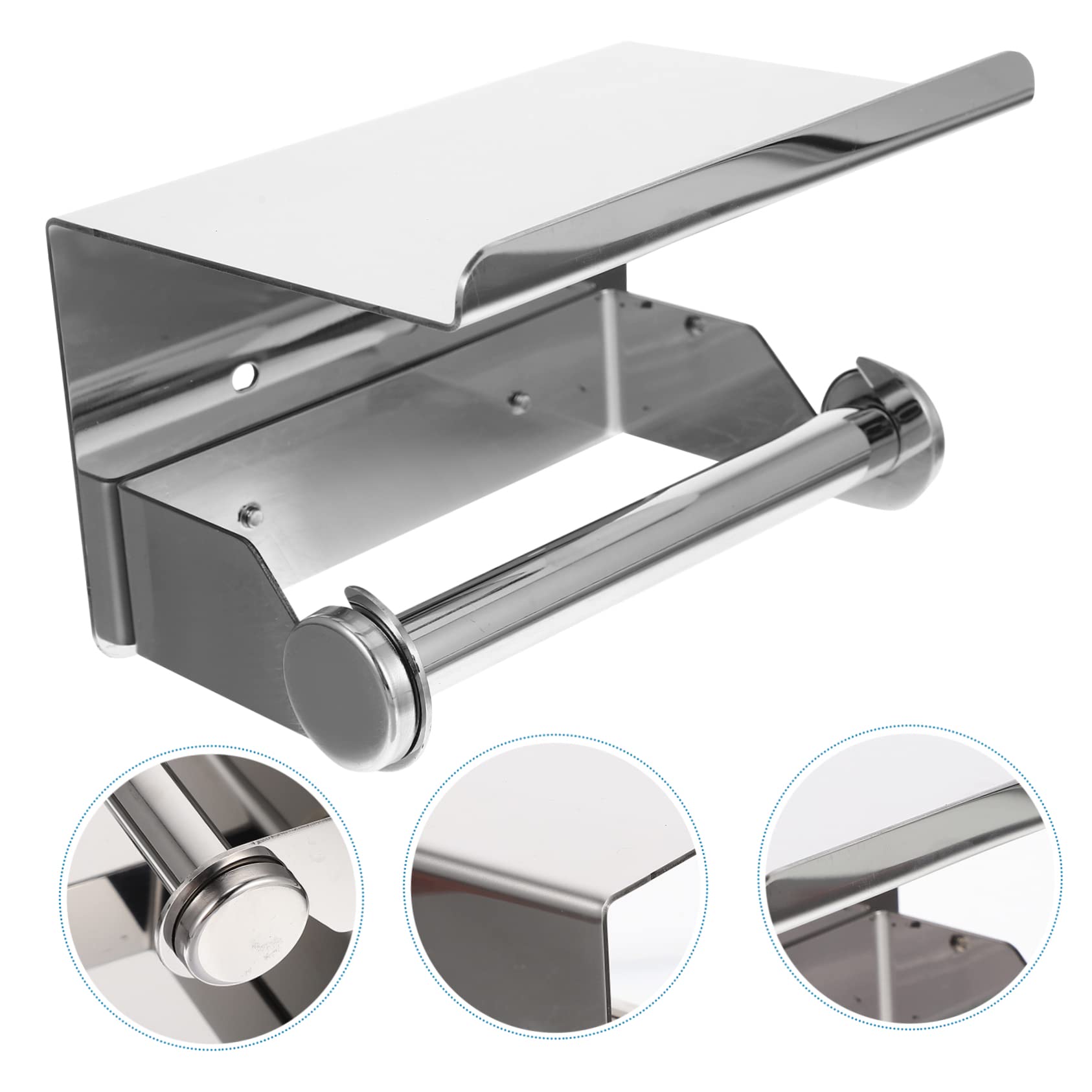 SOLUSTRE Portarrollos Montado en Pared de Papel Higiénico con Estante de Acero Inoxidable 304 Anti Óxido Diseño Plateado y Funcional para Baño y Hotel