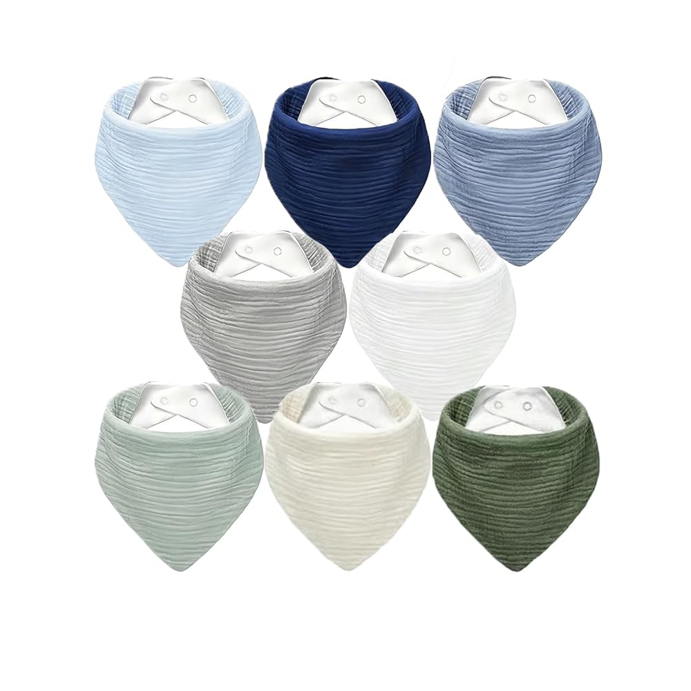 Oaygat 8-Pack Muslin Baby Drool Bibs Adjustable Snap Design Highly Absorbent Soft Feeding & Teething Bandana Bibs Unisex for Baby Boys Girls Aged 0-36 Months — image 1