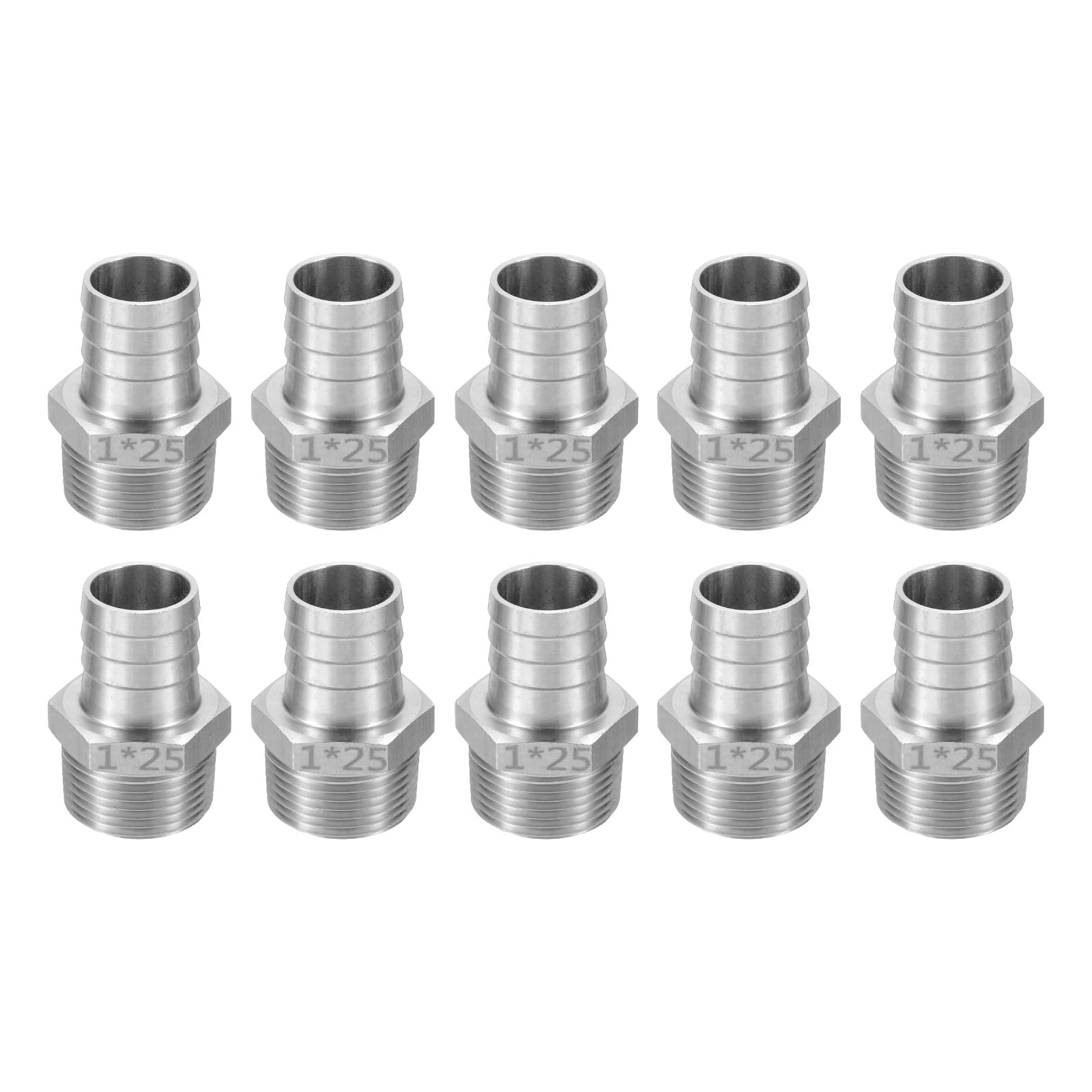 sourcing map 10 piezas de acero inoxidable con púas NPT macho de 1 pulgada a manguera de 1 pulgada ID para instalación de tubería de cerveza casera, conector de torre de rosca directa, construcción