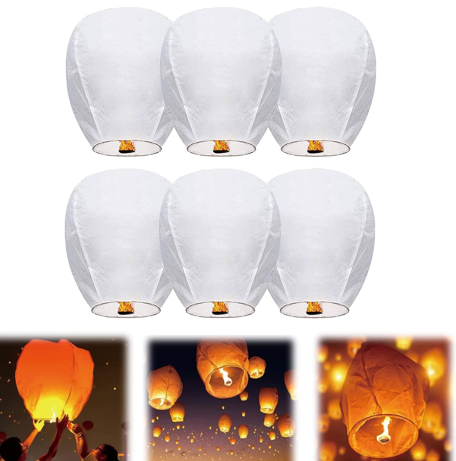 AzoneeChinese Sky Lanterns - Flying Paper Lanterns for Wishes, Fully Assembled, Ideal for Festivals, Weddings, Parties, 6Pcs