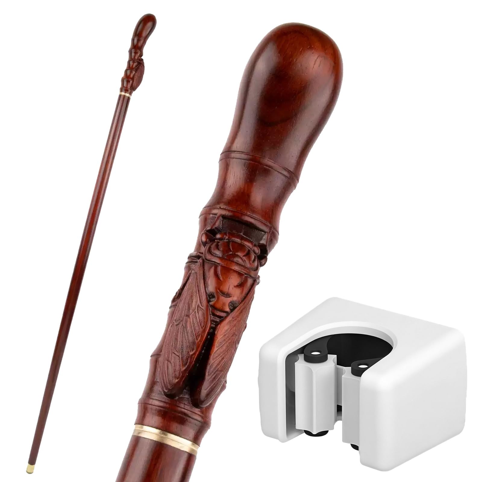 Bastón de Madera con Forma de Cigarra, Bastón Artesanal de Madera Maciza con Tallado de Insecto, Bastón Ligero y Resistente para Hombres y Mujeres