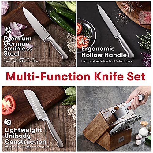 Master Maison 19-Piece Premium Kitchen Knife Block Set, Wooden Block German Stainless Steel Cutlery With Knife Sharpener & 8 Steak Knives (Silver) #TOP6