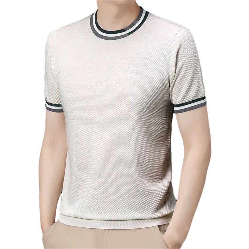 Męskie T-shirty Męskie T-shirty Jednolity Kolor Okrągły Dekolt Krótki Rękaw Męska Koszulka Dzianinowa Casual Top Tees