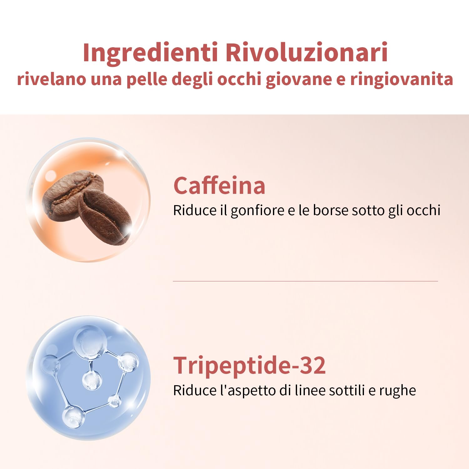 Crema Occhi 18 ml con Caffeina e Peptidi, Idrata il Contorno Occhi | Siero occhi anti-età per occhi stanchi, migliora l’aspetto di occhiaie e borse, aiuta ad attenuare linee sottili