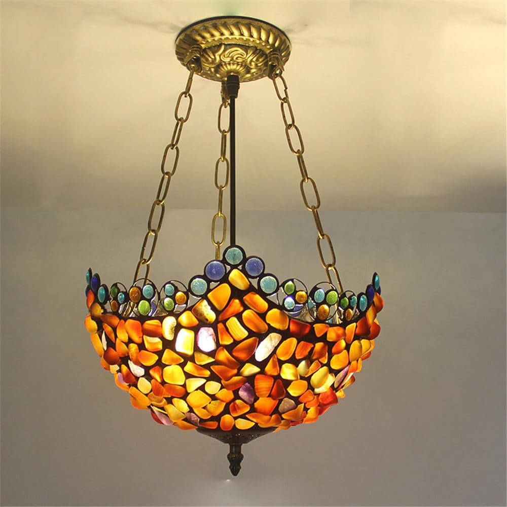 SXWNBIFH Contemporary Color Glass Pendant Lamp American Retro Creativity Living Room Restaurant Bedroom Hotel Villa Corridor Cafe Bar LED Chandelier (M D30CM)