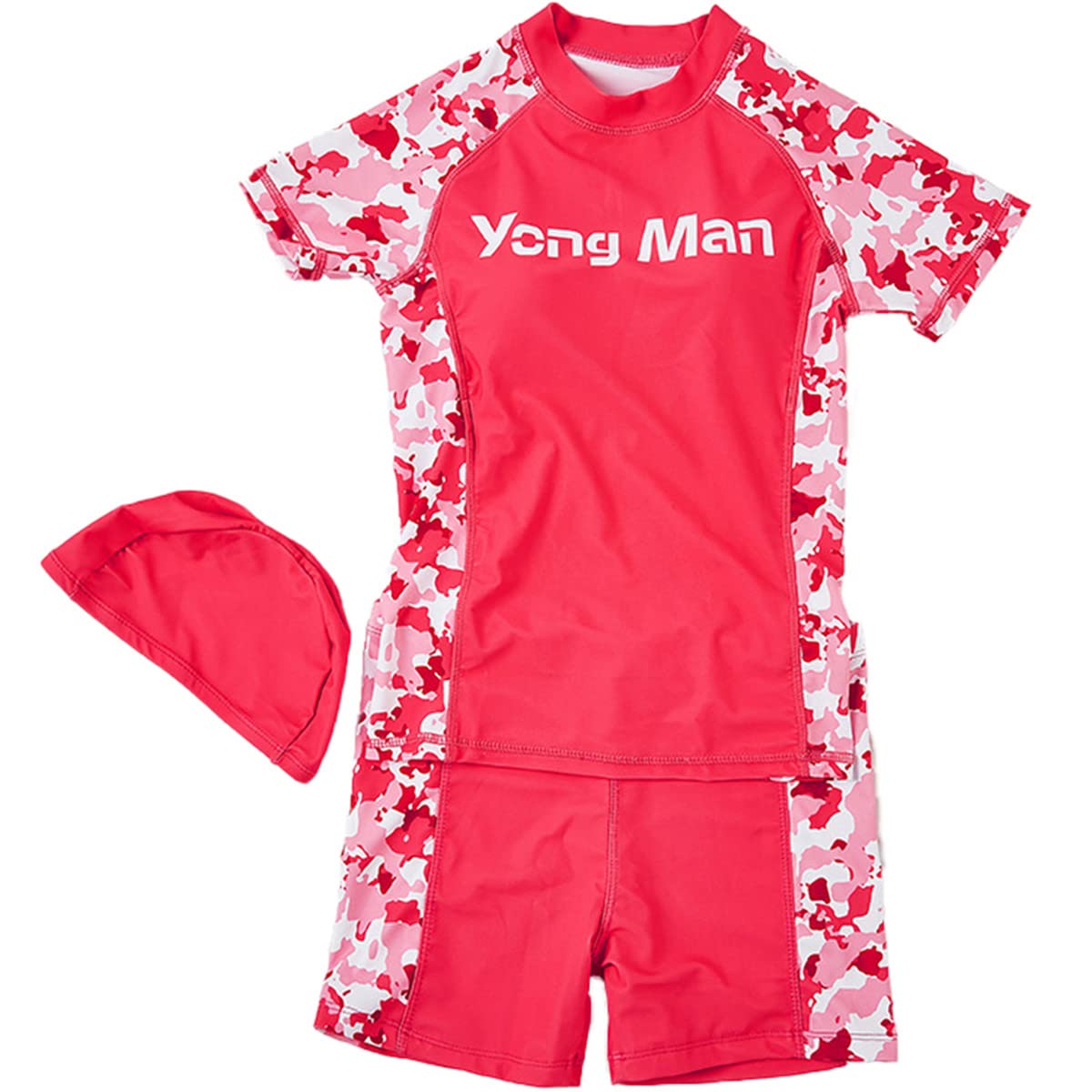 Kids Boys Girls Two Piece Letter Print Short Sleeve Sun Protection Swimsuits UV Rash Guard Swimwear Bathing Suits Rose