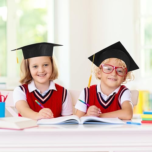 Miniatura 7 de Gorras de graduación de tamaño infantil, sombreros de graduación de jardín de infantes de fieltro negro para graduación preescolar