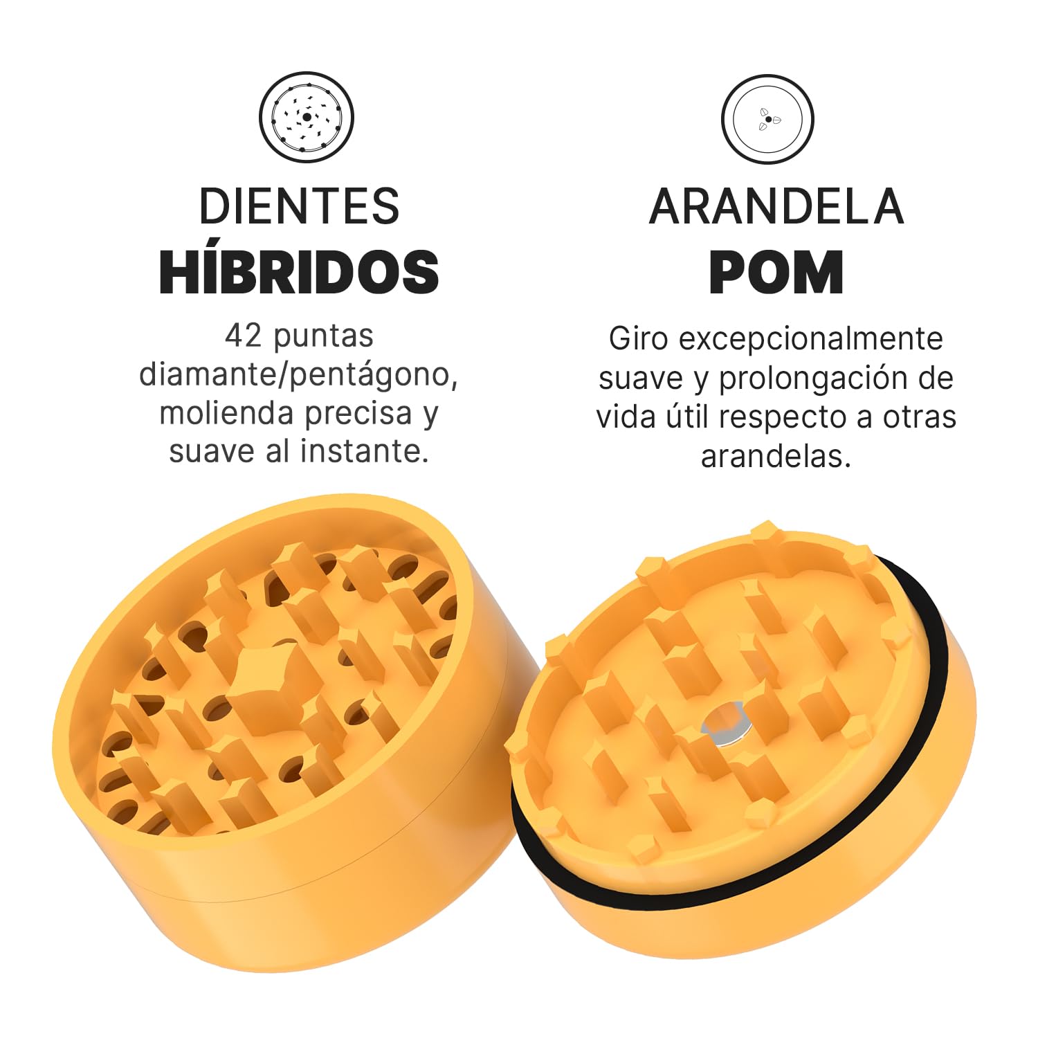 Grinder Premium CERAMIC NANO PRO 2.0 | Recubrimiento Nano Cerámico Antiadherente | Sistema Quick-Connect sin rosca triple imán N52 |62mm Ø Cámara Profunda | Molinillo para Especias (Amarillo)