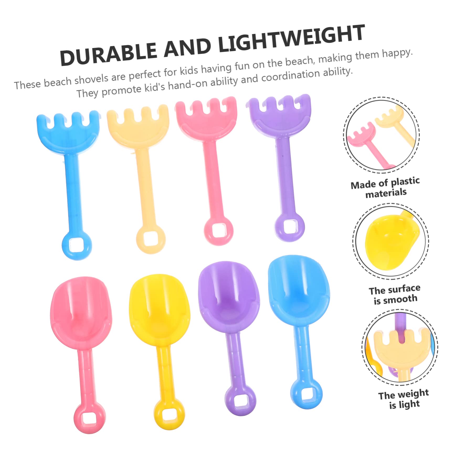 HANABASS 8pcs Beach Sand Play Lightweight Digging for Shovels Rakes for Fun The Sand for Beach Party Playtime Activities Random Color