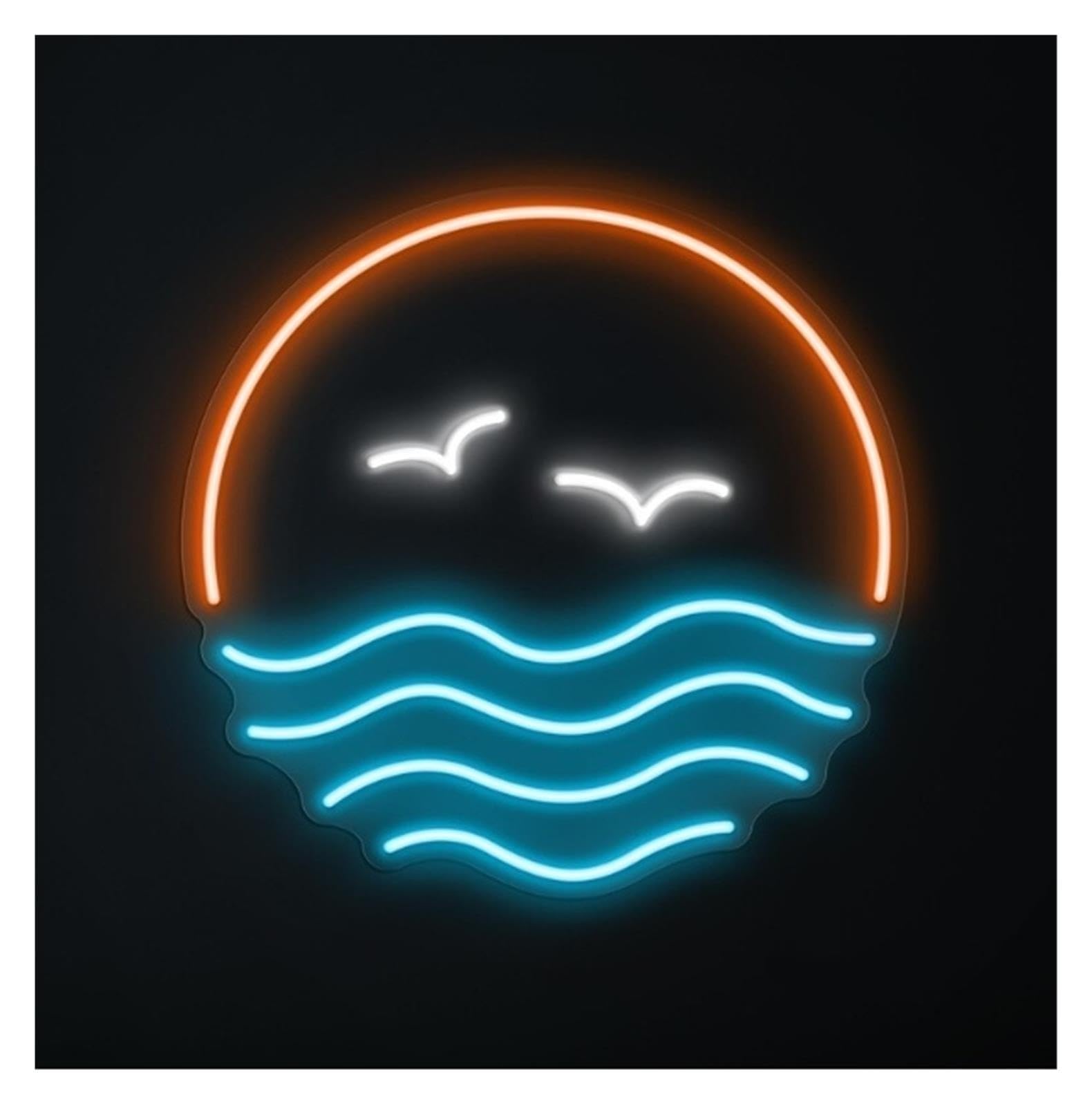 Insegna al Neon Insegna Al Neon Dei Gabbiani Dell'oceano Di Tramonto