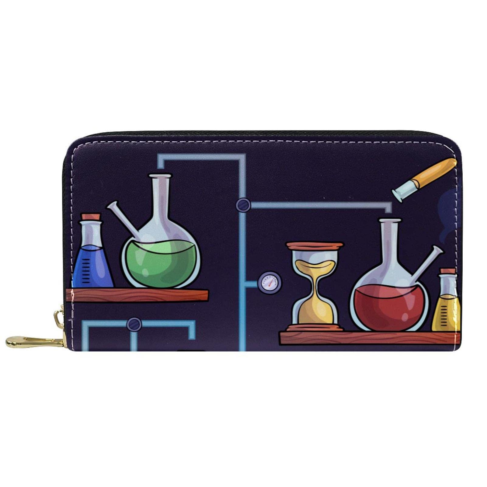 Women's Wallets Science Lab Drawing Concept Print PU Leather Long Clutch Wallet Card Holder Purse Zipper Handbag