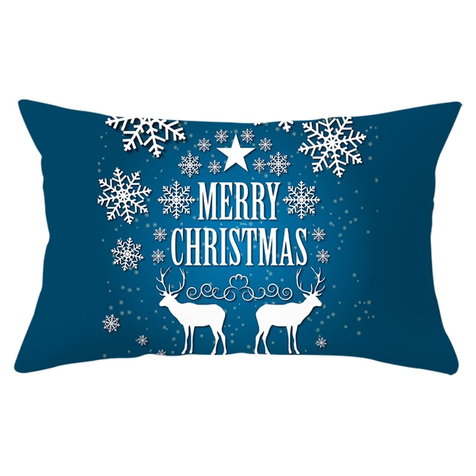 Isdreem Linen Pillow Cover Standard Size Cushion Merry Christmas Snowflakes Elk Stars Neutral Couch Covers And Washable Throw Dark Blue 30x50cm