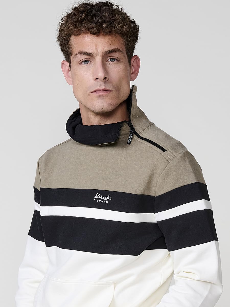 Koroshi Sudadera Hombre Cuello Alto Cremallera Rayas 2521SU14
