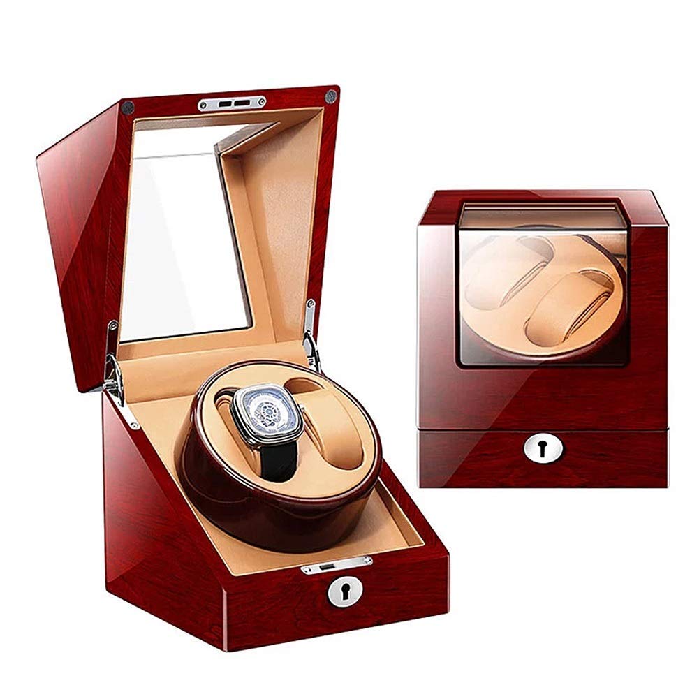 CGCSYZ Double Automatic Watch Winder Box Leather Cushion With Lock And Key Motor 4 Rotation Modes Piano Lacquer Brown