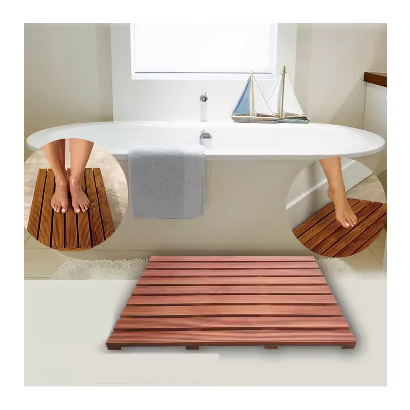 Non Slip Bamboo Bath Mat,Natural,Rectangular Wooden Duck Board,Wooden Shower Kitchen Mat,Shower Room Waterproof Bathroom Shower Mat,for Spa,Sauna