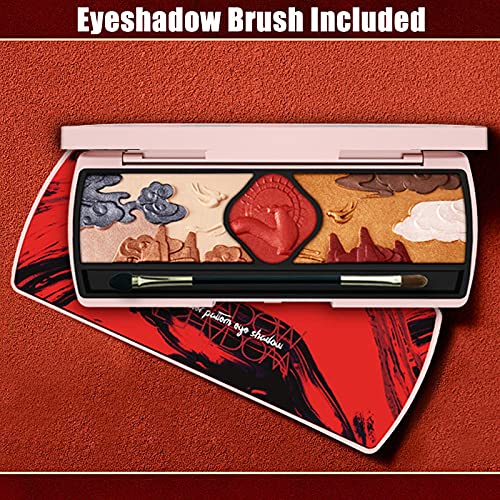 Eye Makeup Palette, Palaces Relief Eyeshadow Palette, Chinese Style Matte Eyeshadow Pigmented Shades Set Shimmer Foils Eye Makeup Long Lasting Palette of Shades 9 Colors Exquisite Deer Bird Mountain CloudsTextures Sweatproof