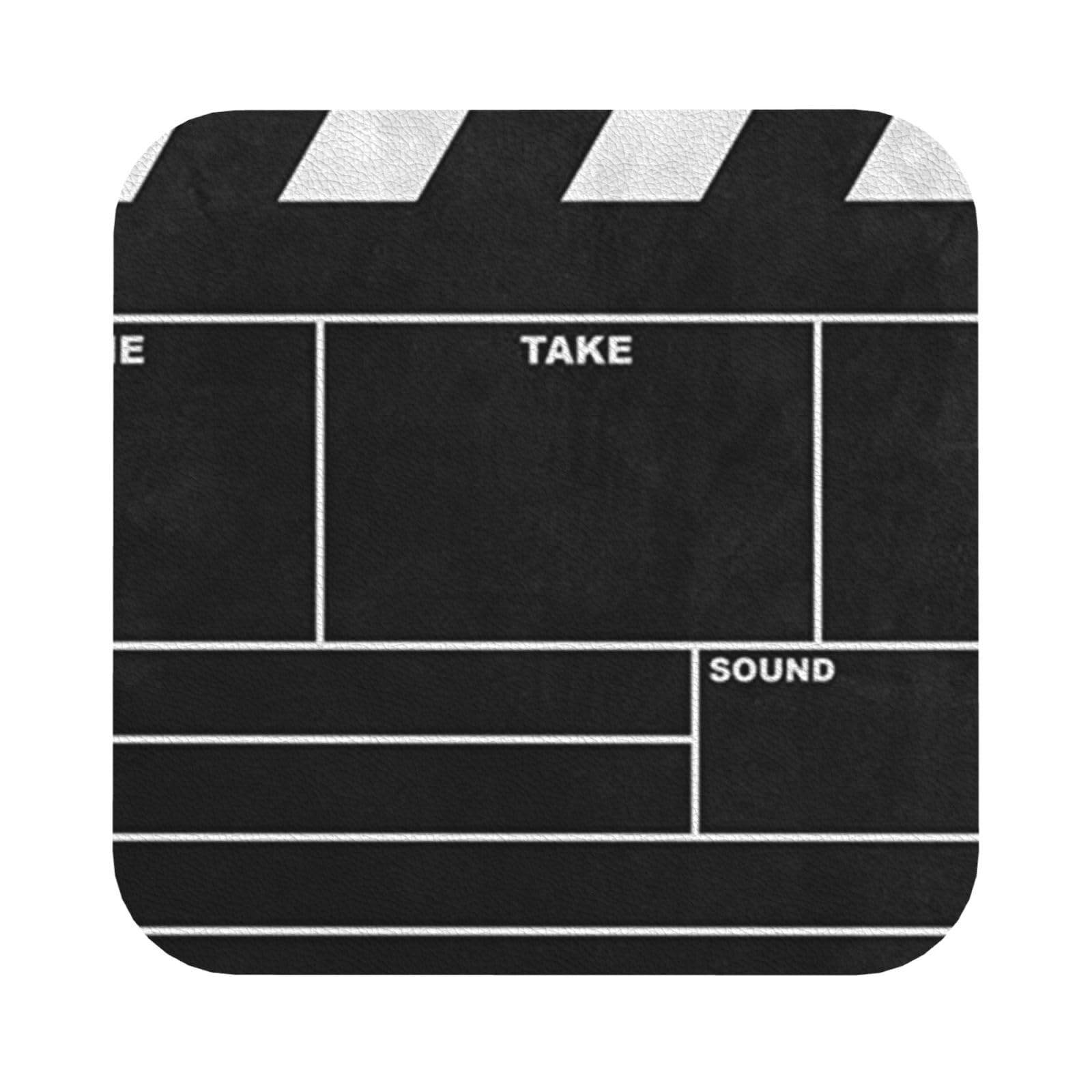 Classic Movie Clapboard Black PU Leather Coasters Set of 6 Square Drink Coasters