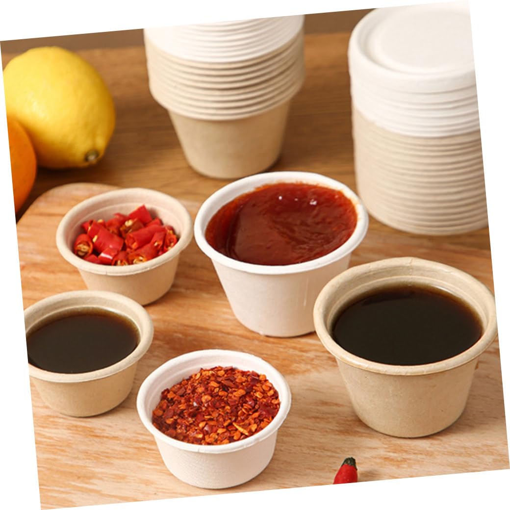 Cabilock Tazas De Salsa Biodegradables Con Tapa Para Condimentos Cajas De Apetitosas Y Salsas De Onzas Envase De Pulpa Para Uso Restaurantes Picnics Y Campings 50 Piezas X 5