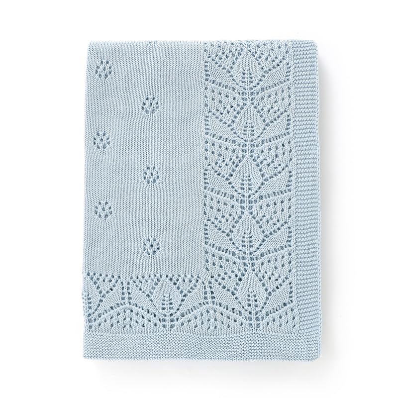 LAWKUL Cellular Blanket Baby 100% Cotton Knitted Soft Blankets Knit Crochet Newborn Swaddle Boy Girls Toddler 100x80cm Blue