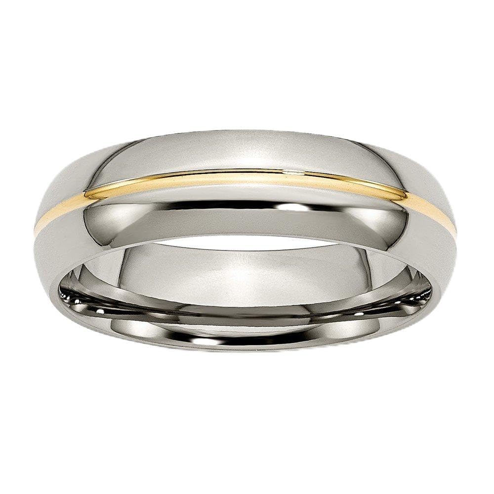 Sonia Jewels Titanium Yellow IP-Plated Grooved 6mm Wedding Band Ring