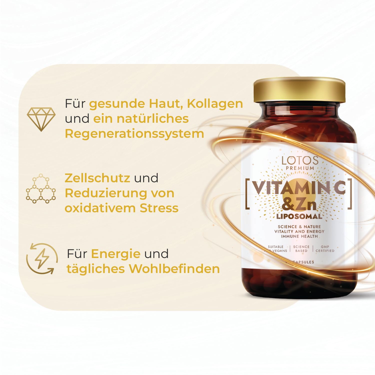 Vitamin C mit Zink - Für Immunsystem & Zellschutz - Liposomale Technologie garantiert volle Vitaminaufnahme - 90 Kapseln 3er-Pack - Vegan, Hochdosiert - GMP Qualität - Keine Zusatzstoffe