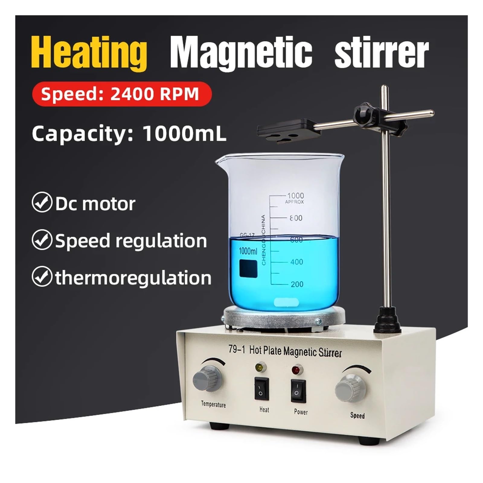 Agitador Magnético De Calefacción, Placa Caliente, Máquina Mezcladora Magnética 2400rpm For Investigación Científica Laboratorio Remueve Bien