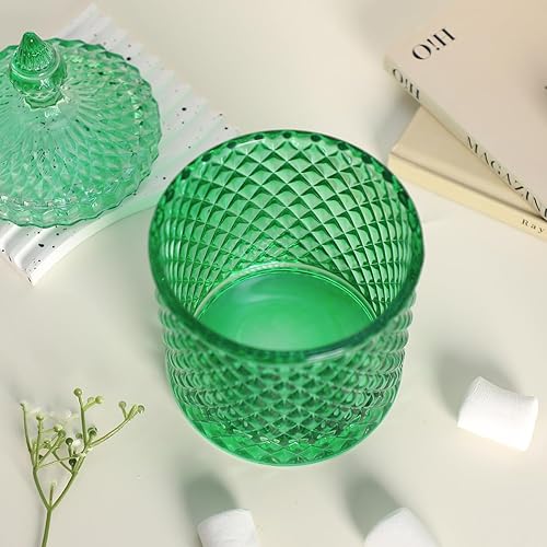Miniatura 6 de Sizikato Tarro de cristal facetado de diamante con tapa, tarro decorativo verde de 18 onzas, tarro de nuez, frasco de almacenamiento de frutas secas.