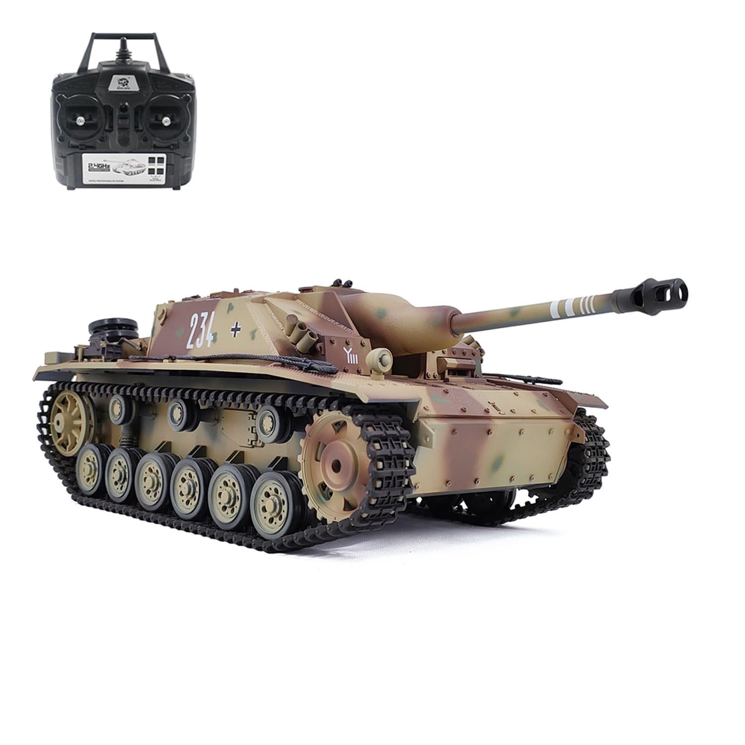 wheelfun Henglong 1/16 Henglong Kunststoff 2,4G 7,0 RTR RC-Panzer-Modell Deutscher Stug III 3868 BB IR Stahlgetriebe Batterie Radio Sound Licht Rauchen