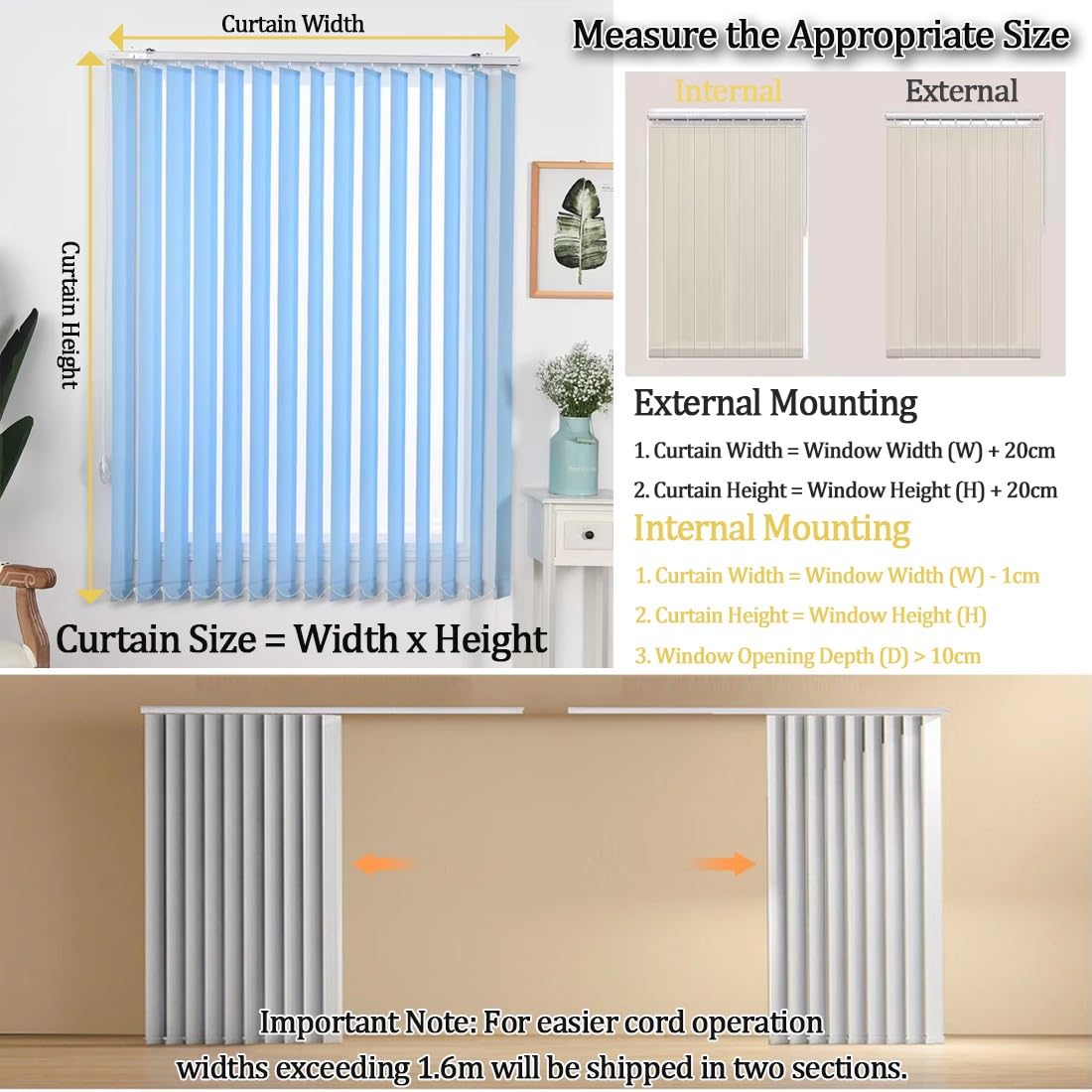 Tenda a Strisce Verticali con Bande in Tessuto da 97mm, Oscurante Verticale Veneziane, Tende Verticali Scorrevoli for Postazioni di Lavoro in Ufficio e for la Casa(Azzurro,W100xH180cm)