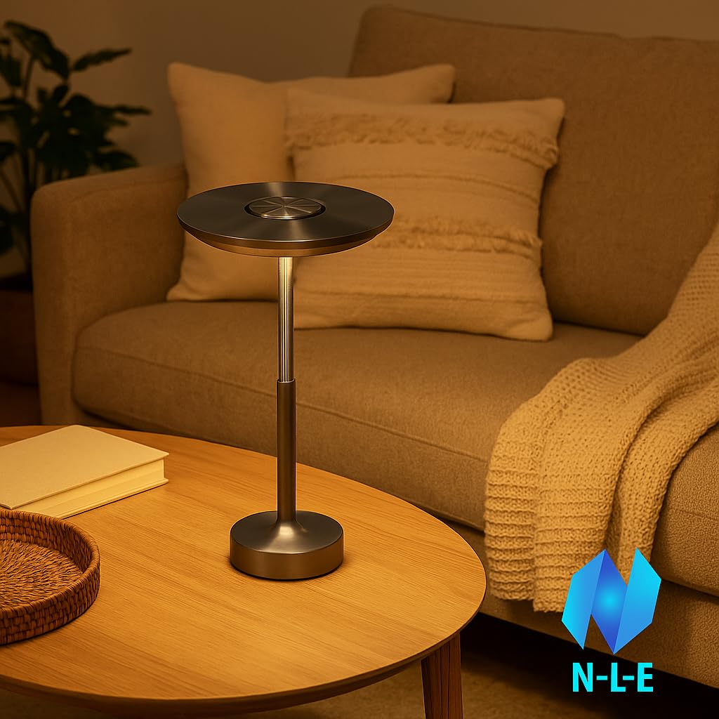 N-L-E Dimmbare LED Tischlampe kabellos mit 5200mAh Akku - 3 Lichtfarben (gold, 2 Stück)
