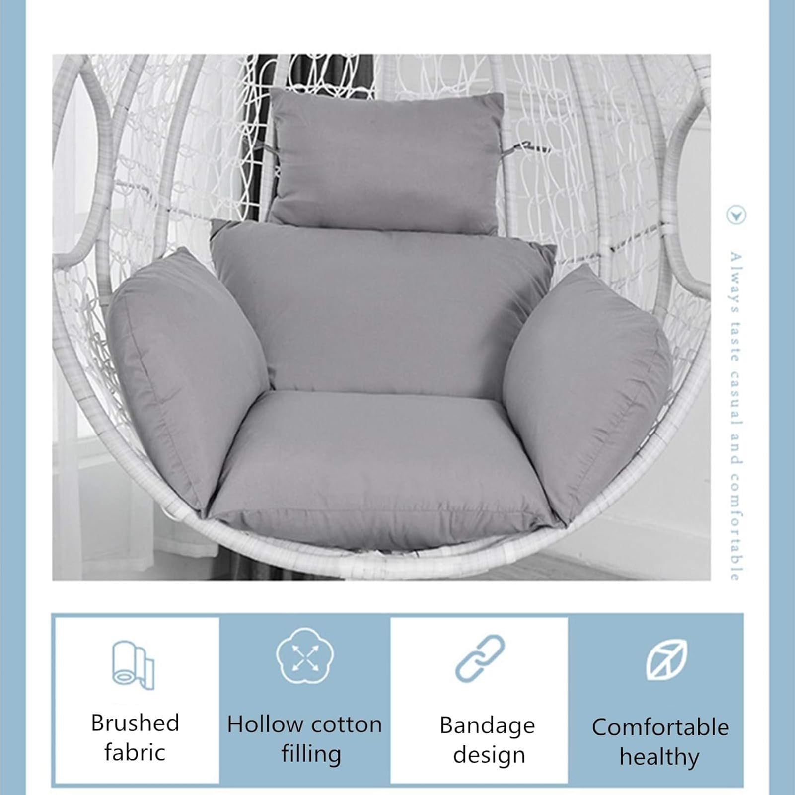 Cojín de Silla de Hamaca, Colgante Huevo Cojines, Columpio Silla Cojín Respaldo con Almohada para la Cabeza, Cjín Impermeable para Patio Jardín (Grey)