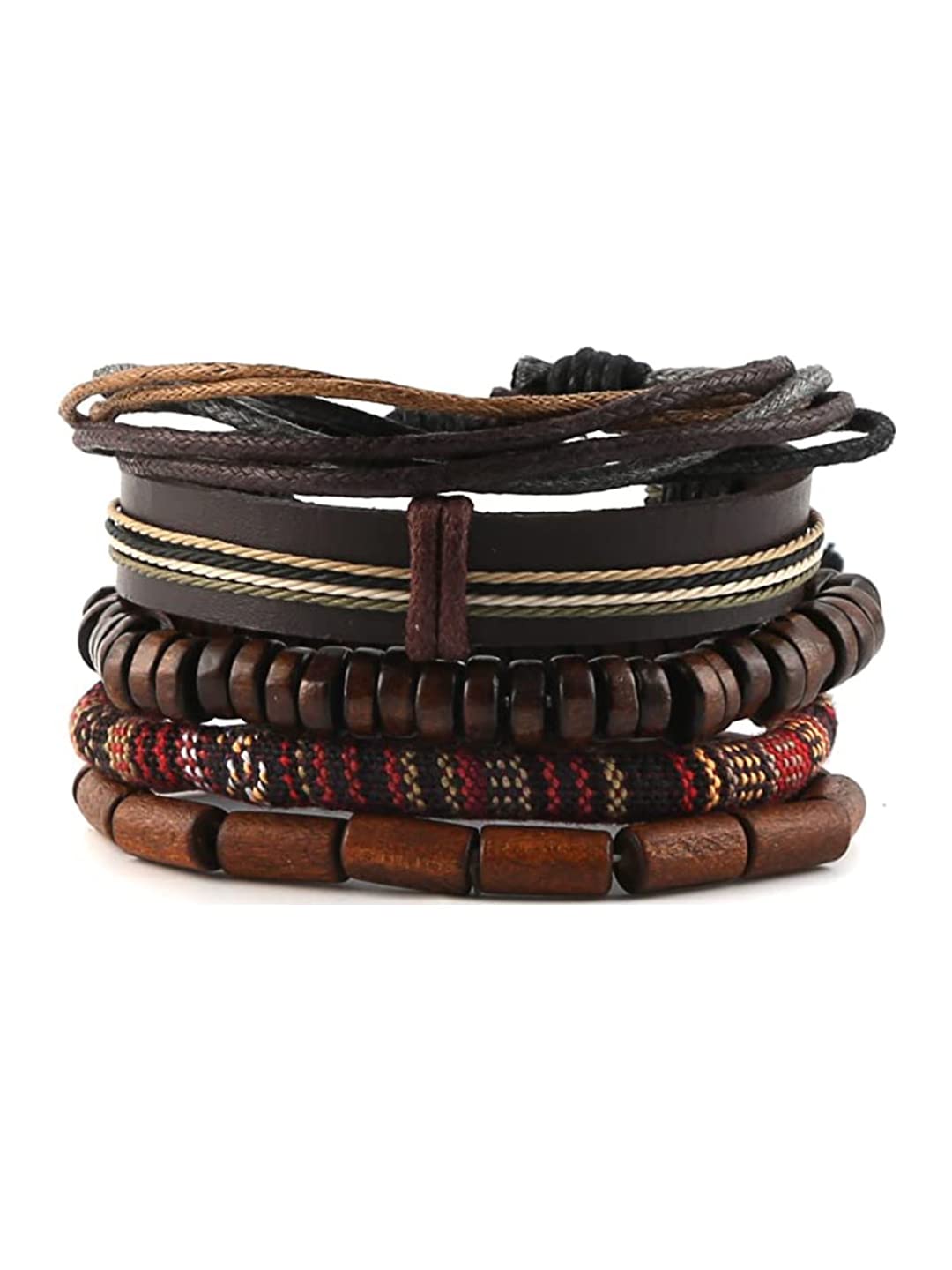 YELLOW CHIMES YCFJBR-429BLTH-C-BR Multi Layered Leather Wrap Wrist Bracelet for Men, Multicolour, One Size