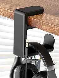 Suporte giratório para fone de ouvido, mesa de gancho para fone de ouvido, braçadeira ajustável no suporte de fone de ouvido, suporte de fone de ouvido com giro de 360 graus e organizador de clipe de