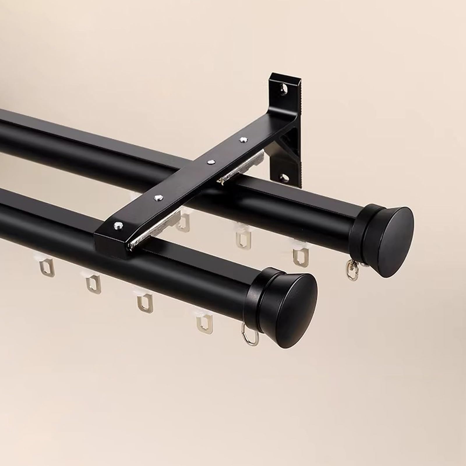 GLDYTVF Heavy Duty Double Curtain Track System 100-600cm Wall Mounted Aluminum Sliding Rail for Room Dividers & Drapes Silent Rollers Black 4.4m (14.4ft)