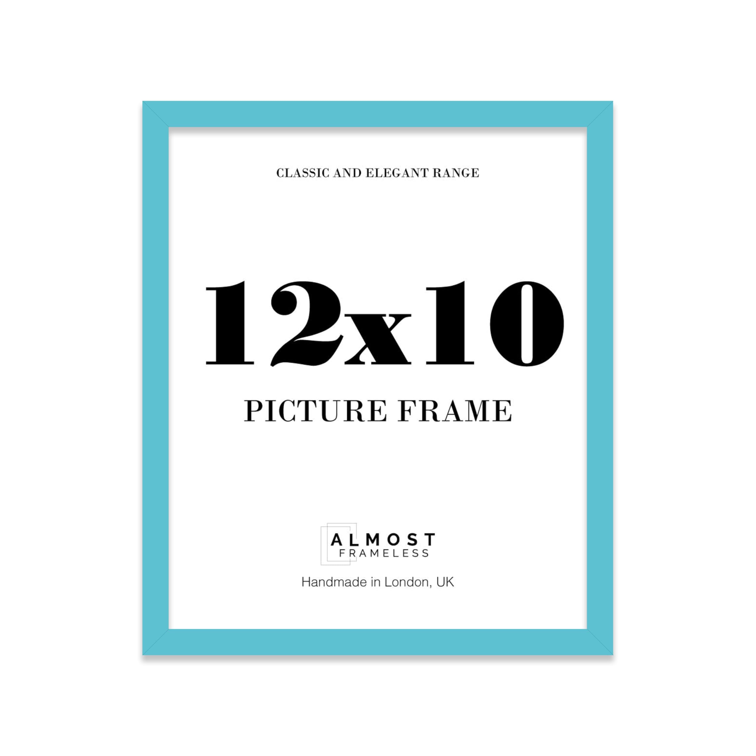 Almost Frameless 12x10 Turquoise Picture Frame 12"x10"(30.5x25.4cm) Poster, Photo, Artwork, or Print. Thin Edge Slim Frame Portrait and Landscape Display with Wall Hooks