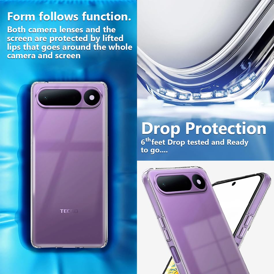 Image of Fashionury Crystal Clear Case for Tecno Spark 50 5G | Yellowing Resistance | Transparent TPU Silicone | Raised Camera Lips | Slim Transparent Cover