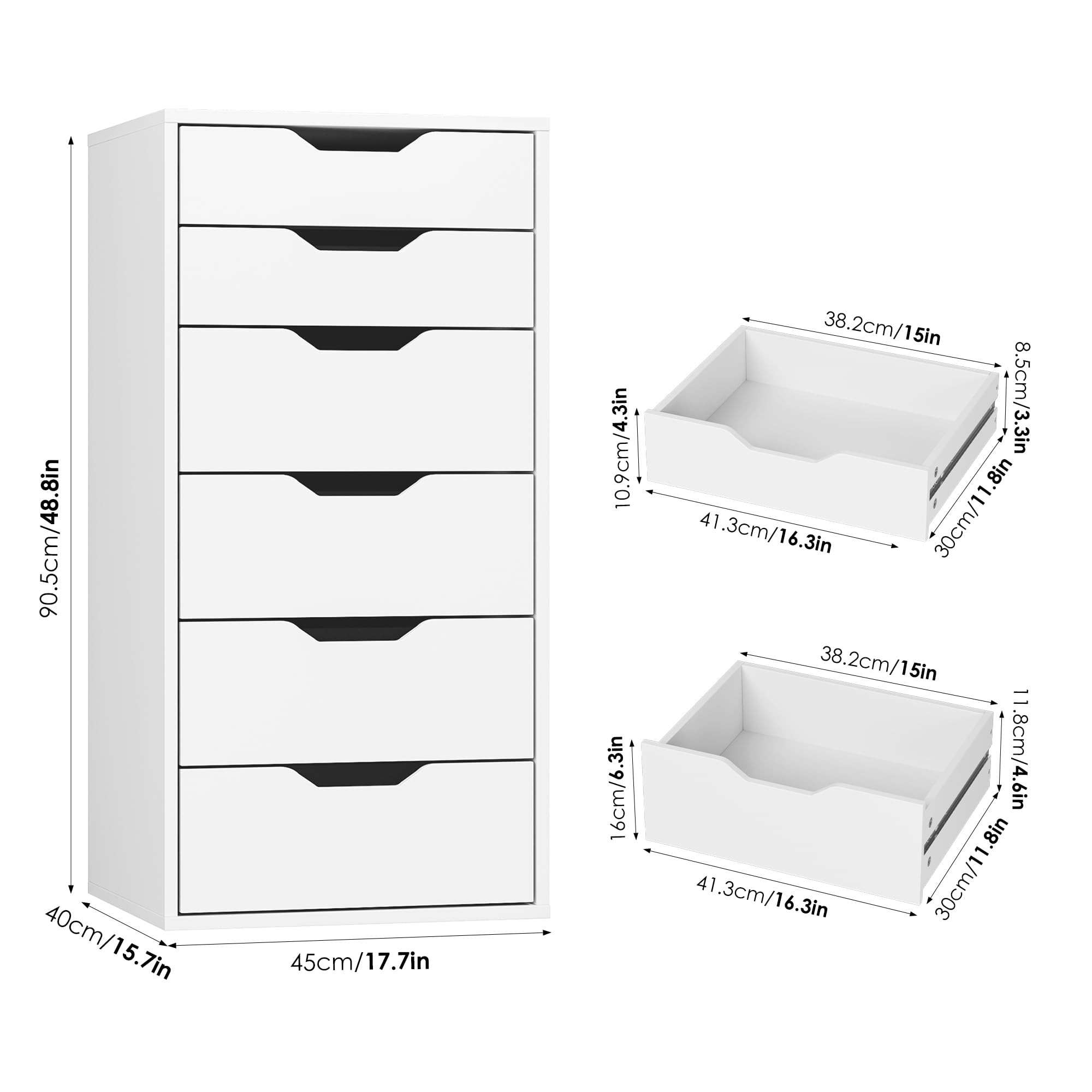 FOREHILL Cassettiera a 6 Cassetti, Cassettiera Camera da Letto Bianca, Comò con Cassetti Comodino in Legno, per Soggiorno, Camera da Letto, Corridoio, Cucina 40 x 45 x 90.5cm (Bianco)