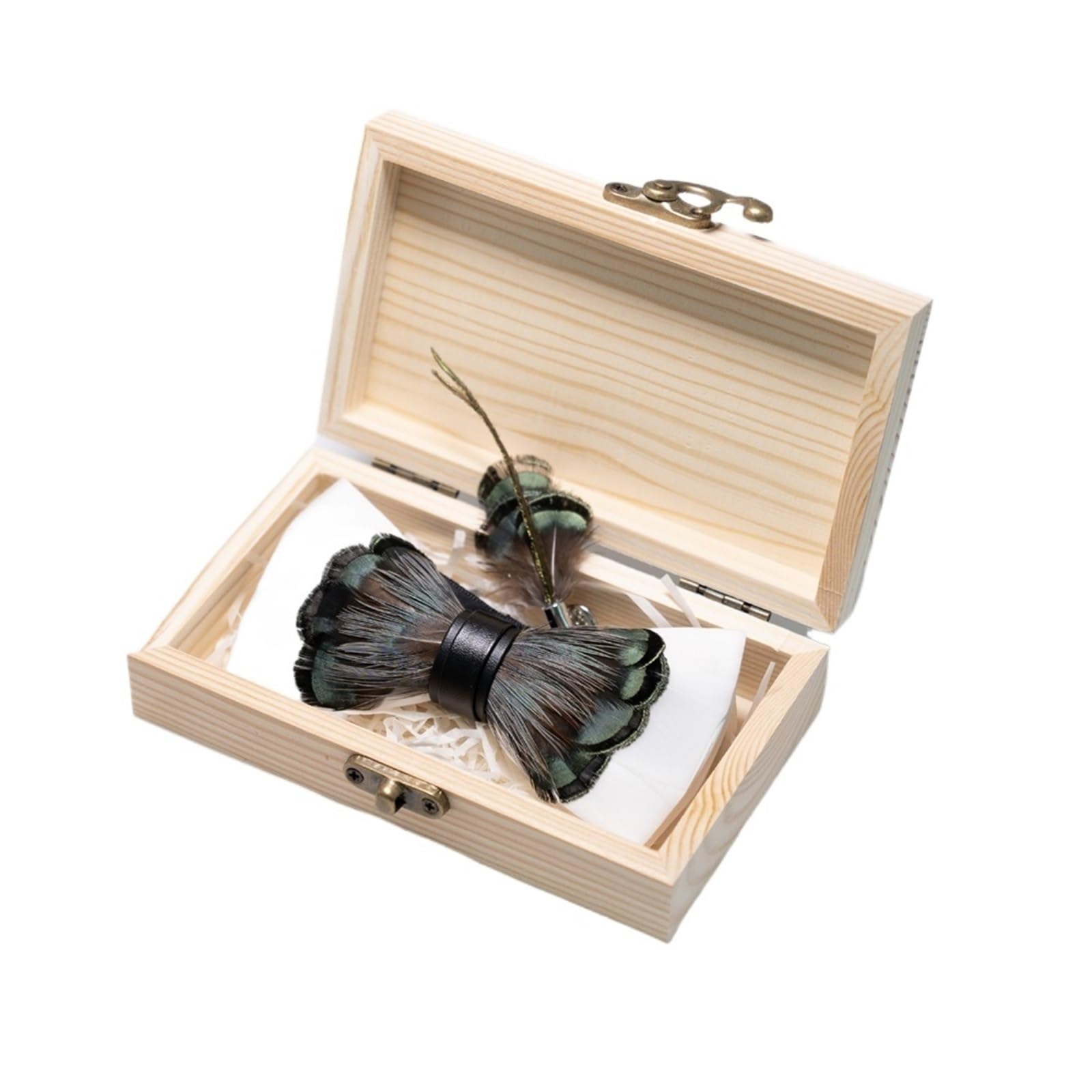 Fliege mit Feder, handgefertigt, Herren, Brosche aus Holz, für Party, Hochzeit, Fliege