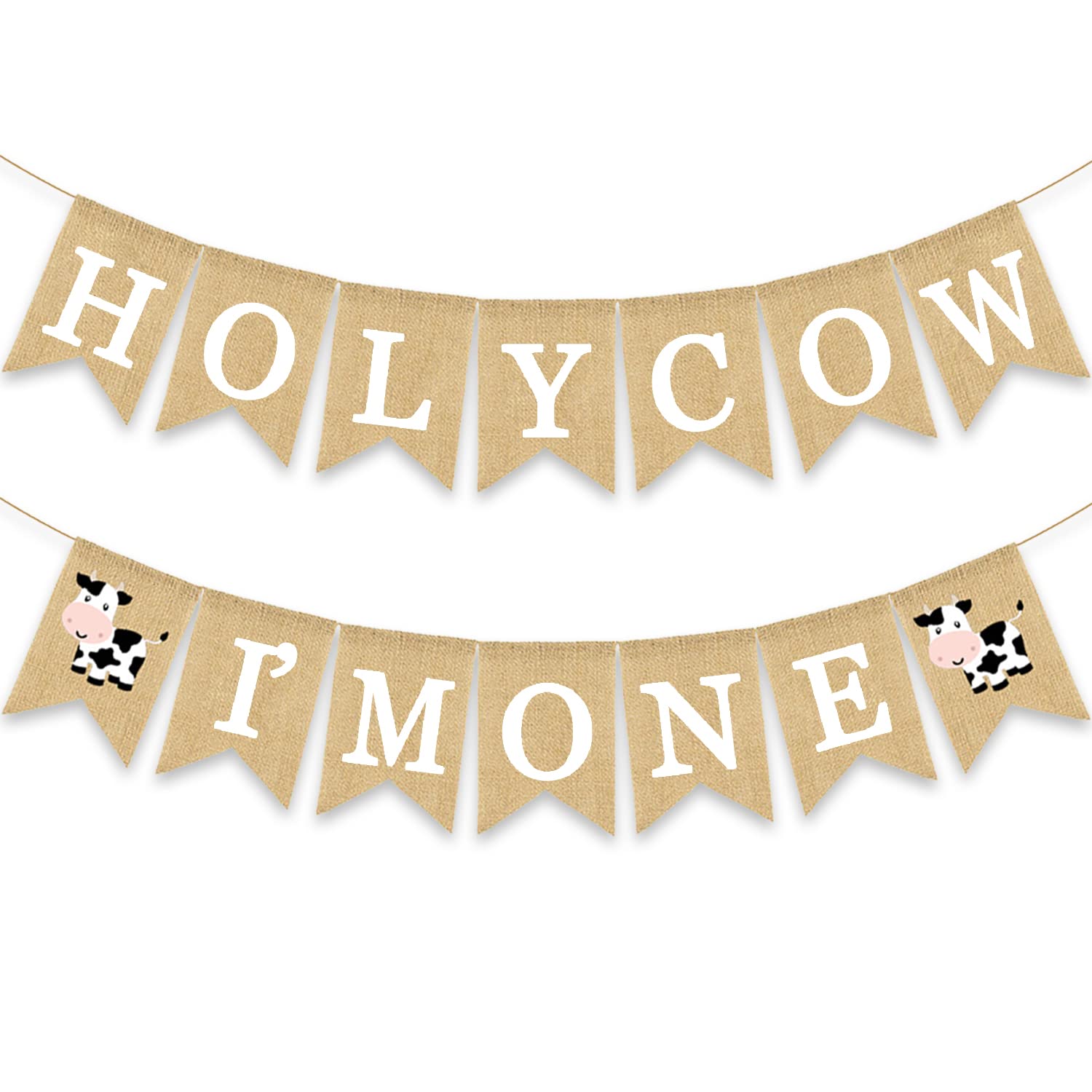 Holy Cow I'm One Banner Farm 1st Birthday Party Decoration Barnyard Burlap Garlands Western Boy Girl First Birthday Supplies