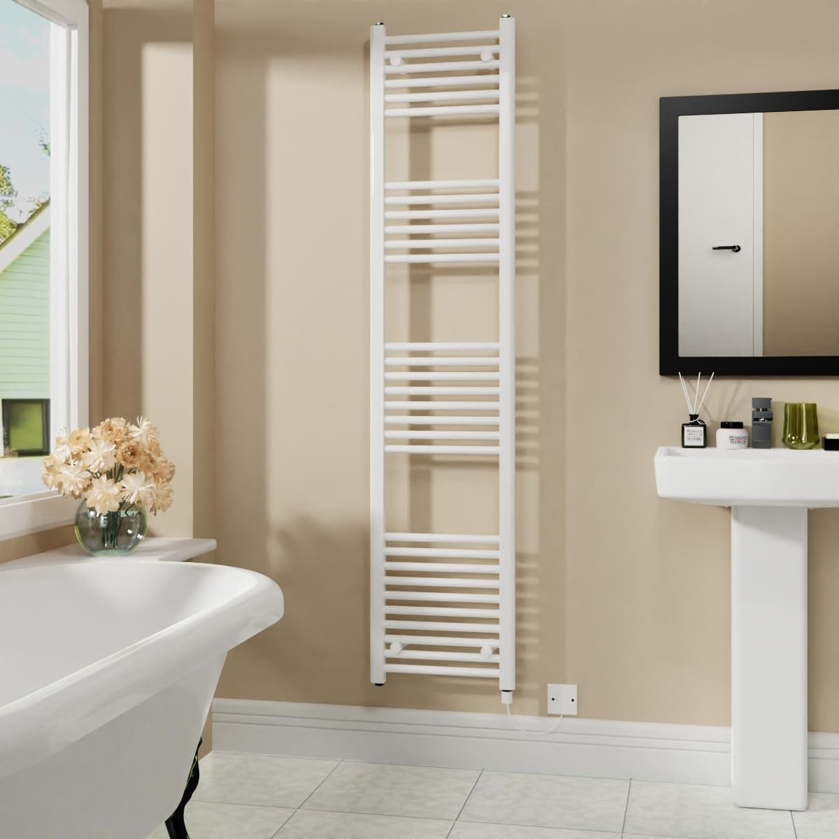 Warmehaus 800W Electric Heated Towel Rail Radiator White - 1800x400mm