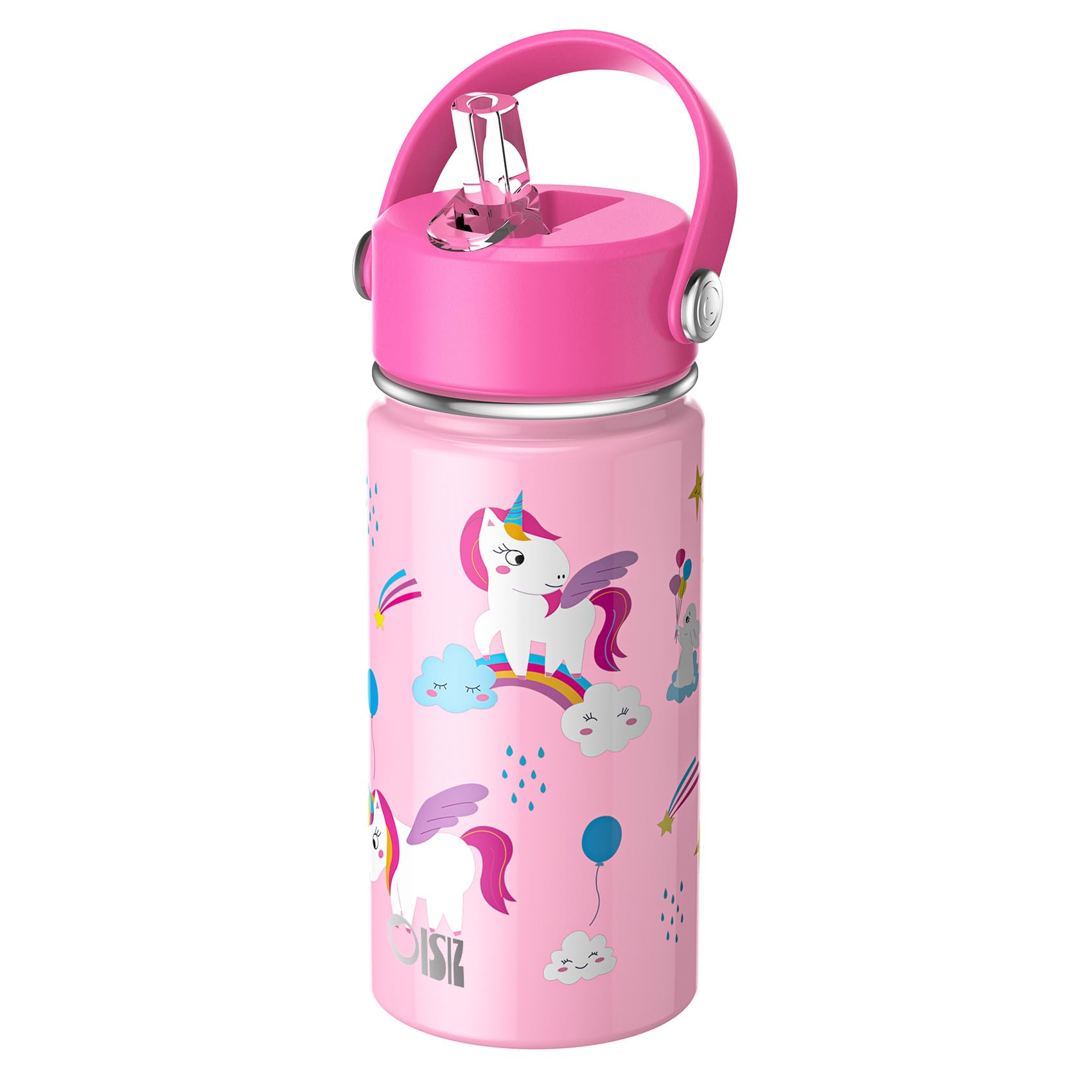 OISIZ Kids Water Bottle with Straw Lid 14oz, Vacuum Insulated 316 Stainless Steel Water Bottles for Kids for School, Leakproof Water Bottle, BPA Free