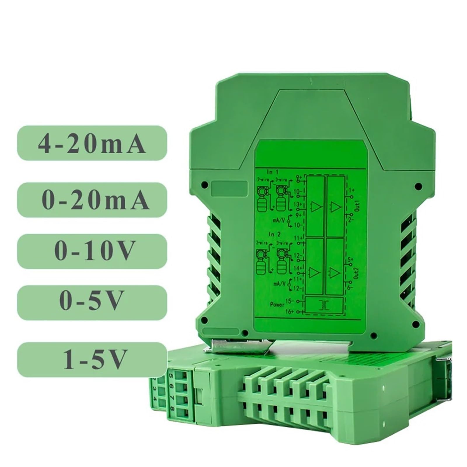 Ampèremètre analogique 4 isolateurs de signal 20 mA Convertisseur de sortie 0-10 V vers 4-20 mA DC Isolation galvanique (2 entrées 4 sorties, sortie 0-5 V, entrée 0-20 mA)