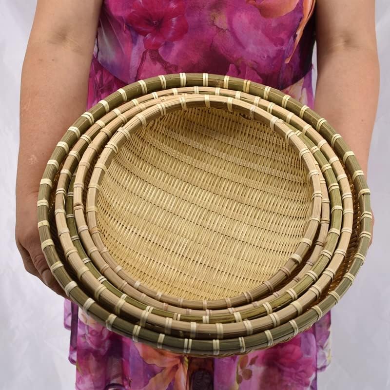 Kosze Hhf Pojemniki Naturalne Ekologiczne Ręcznie Robione Kosze Bambusowe Owoce Warzywa Chleb Rattanowy Kosz Do Przechowywania Organizer Domowy Przechowywanie Odzieży, Light Yellow, 18x6cm