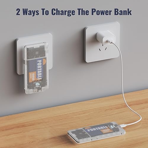 Miniatura 2 de Banco de energía portátil, cargador portátil Slim10000mAh, batería externa de carga rápida USB C de 20 W con enchufe de CA integrado, tres cables