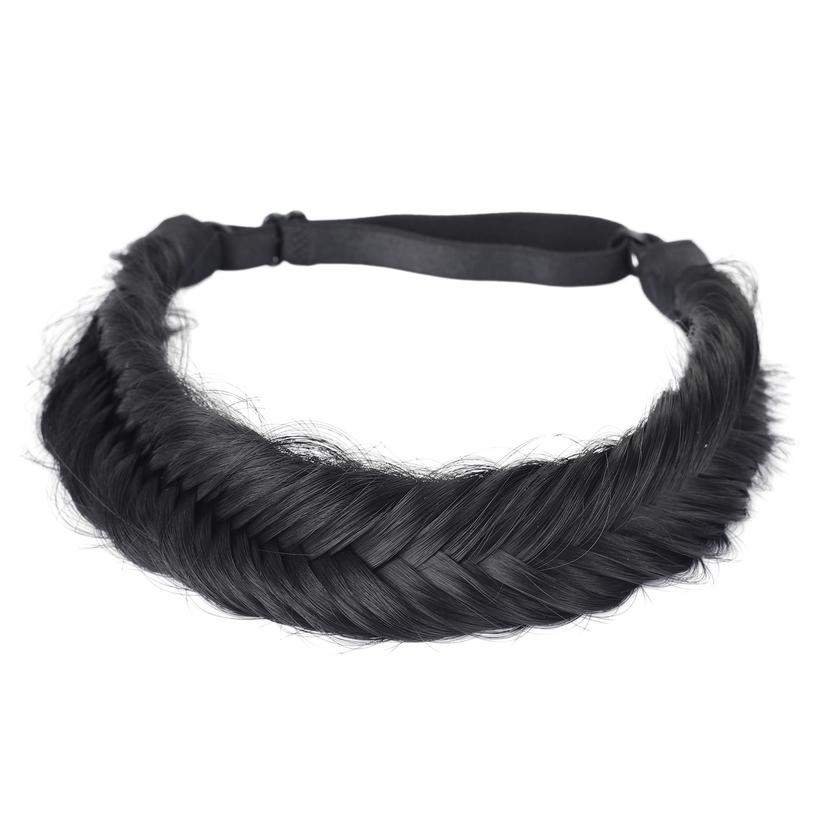Coolcos Elastic Synthetic Chunky Hair Braid 5 Strands Braids Hair Headbands Plaited Braided Headband (1021-BLACK)